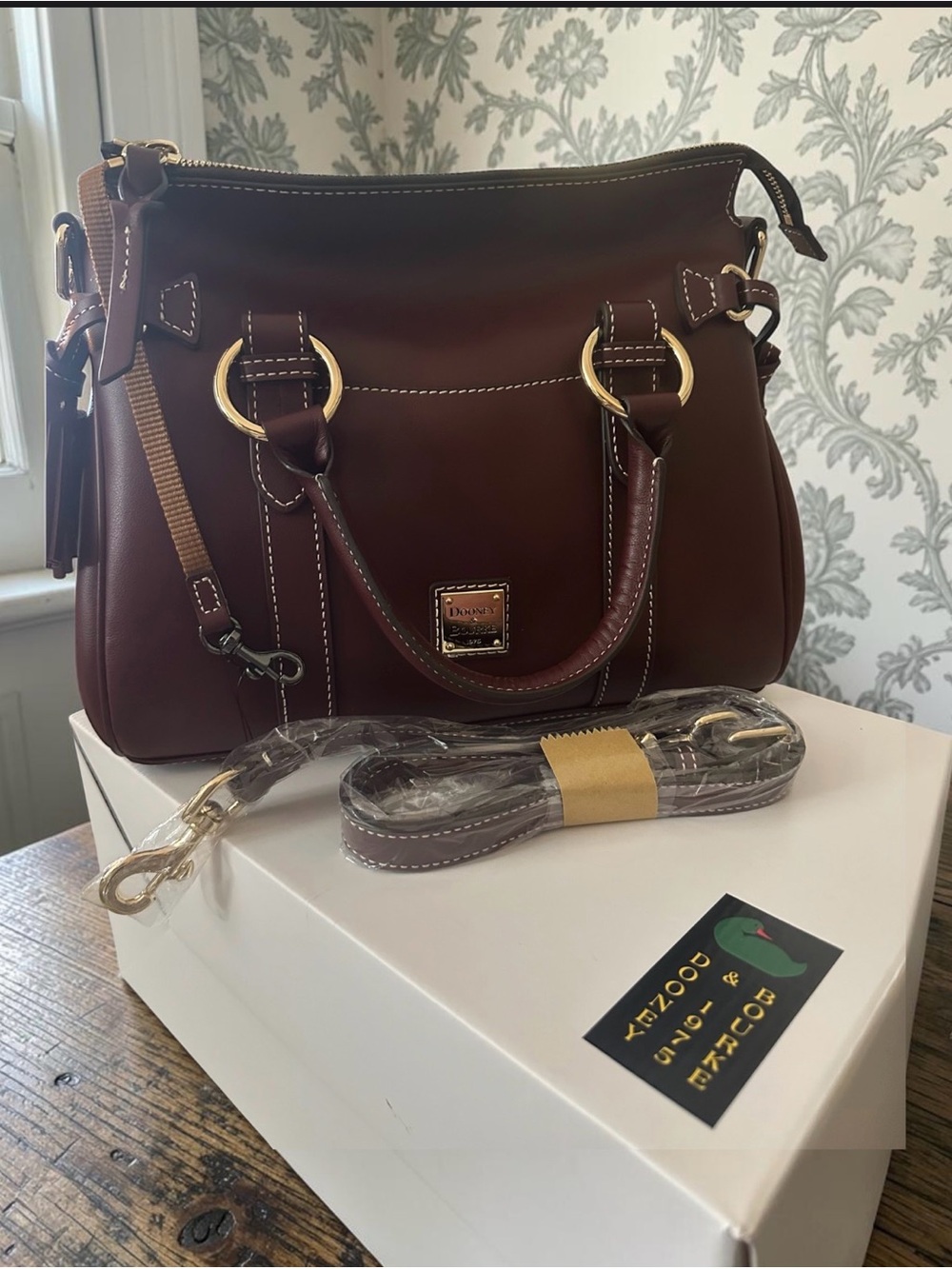 Dooney & Bourke Smooth Italian Burgundy Leather Satchel w/Wallet 8.5 x 4 Set - Picture 5 of 17